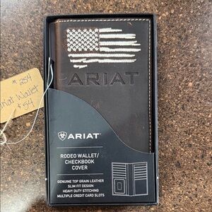 Ariat Dark Brown Leather Wallet with Flag Design